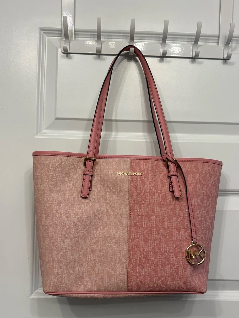 Michael Kors Jet Set Two-Tone Pink Signature Tote Pink